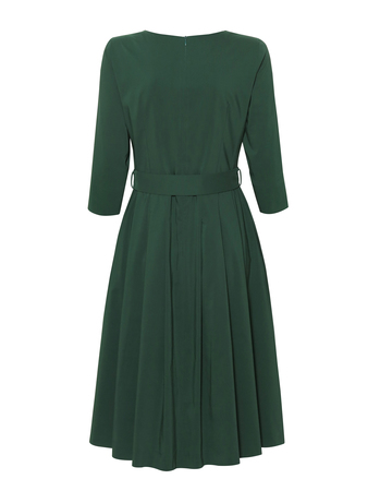 Sukienka z zakładkami z lekkiej bawełny- ciemna zieleń (4)