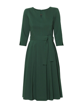 Sukienka z zakładkami z lekkiej bawełny- ciemna zieleń (3)
