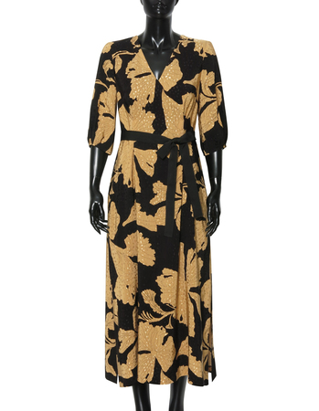 Sukienka z wiskozy w złote kwiaty- długa (6)
