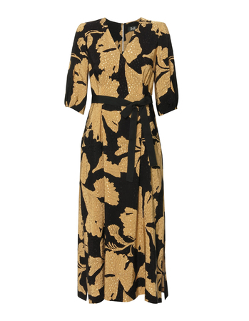Sukienka z wiskozy w złote kwiaty- długa (4)
