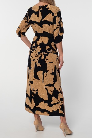 Sukienka z wiskozy w złote kwiaty- długa (3)